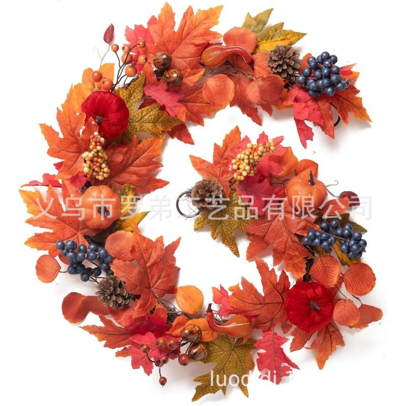 Harvest Wreath With Pumpkins Berries Vine Circle Halloween Thanksgiving Door Decor