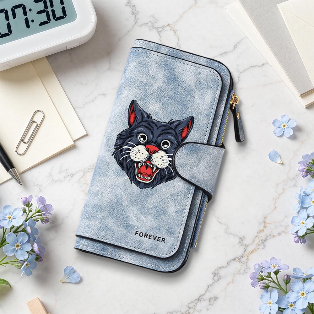 Cartoon Wild Cat Print Long Wallet Fashion Casual Multi Card Slot Purse