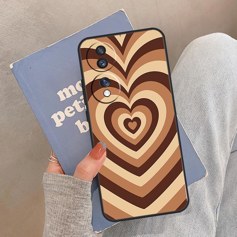Latte Love Brown Heart Aesthetic Case For Honor Magic 8 7 6 5 Pro Cover For Honor 400 200 X9c X9b X9a X8a X8b 50 70 90 Lite