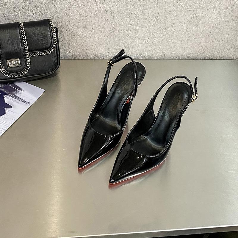 ZS222-1 red-soled high heels femininity thin heels sexy bridesmaids black pointed large size single shoes autumn and winter