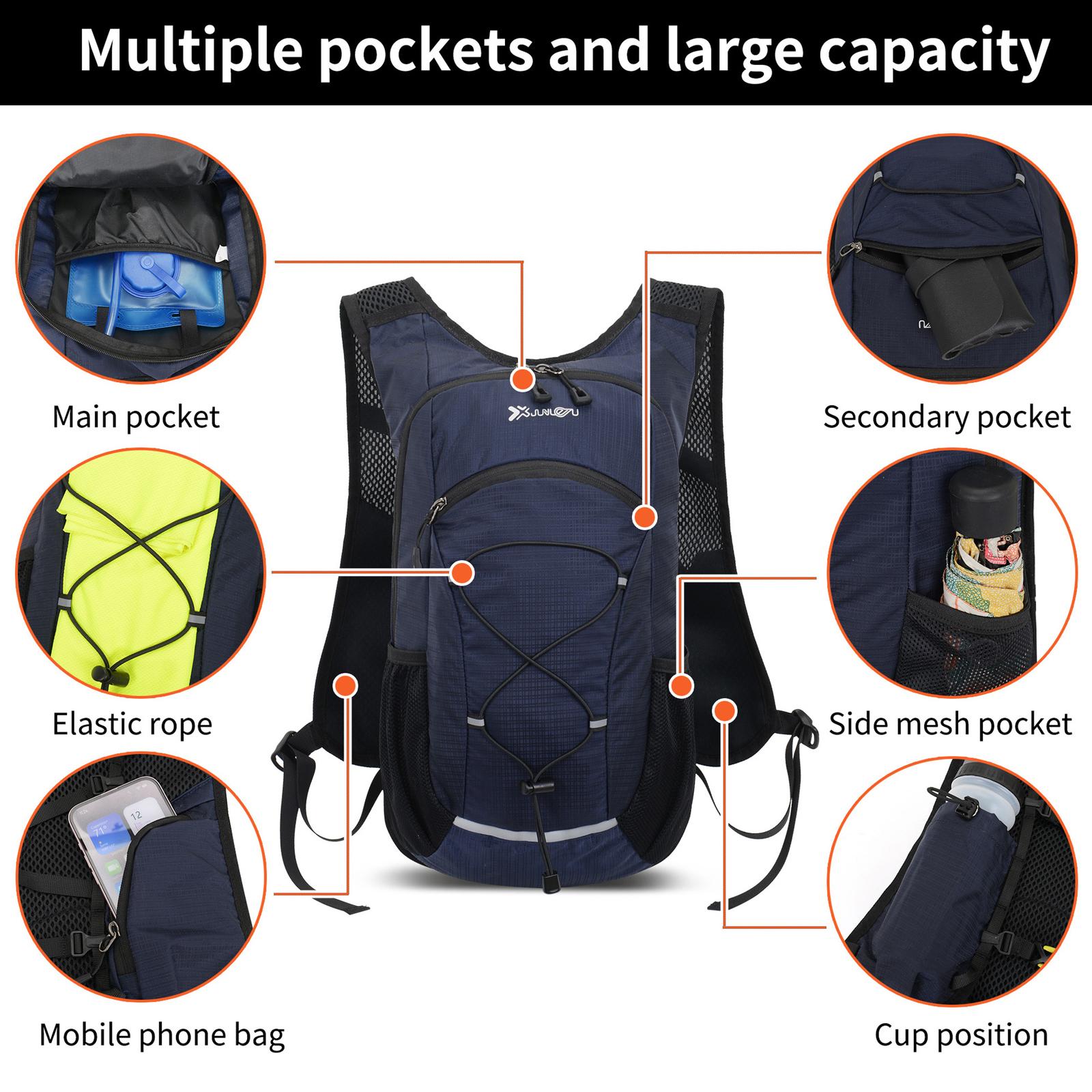 Hiking Backpack Waterproof Lightweight Travel Backpacks for Men Women Packable Sports Backpack with Water Bladder for Riding