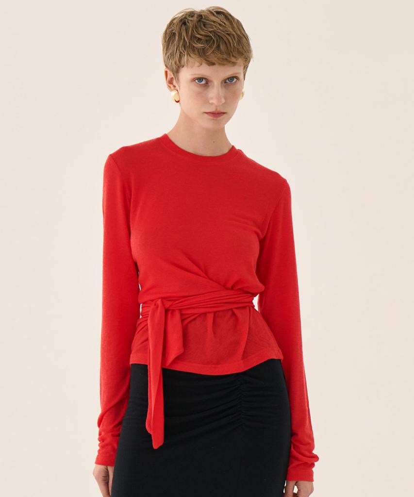 GRIDAJ Wool Draping Jersey Top _ Red