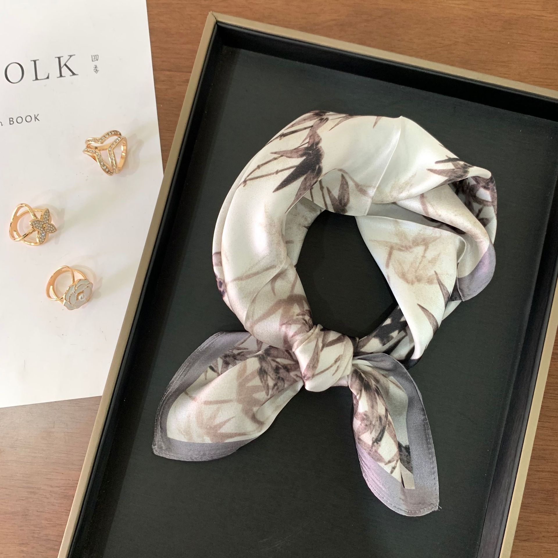 Chinese style bamboo~ Hangzhou 100% mulberry silk silk silk scarf small square scarf women s scarf Hangzhou silk small scarf 53-53