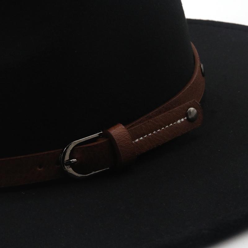 Simple 9.5CM Women Men Big Wide Brim Wool Fedora Hat British Style Winter Gentleman Elegant Lady Jazz Church Hats