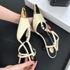 Fashion Sexy Metal Pointed Toe Stiletto Sandal Women Luxury Pearls Strap Buckle Designer High Heels Party Prom Shoes Summer Women Pumps