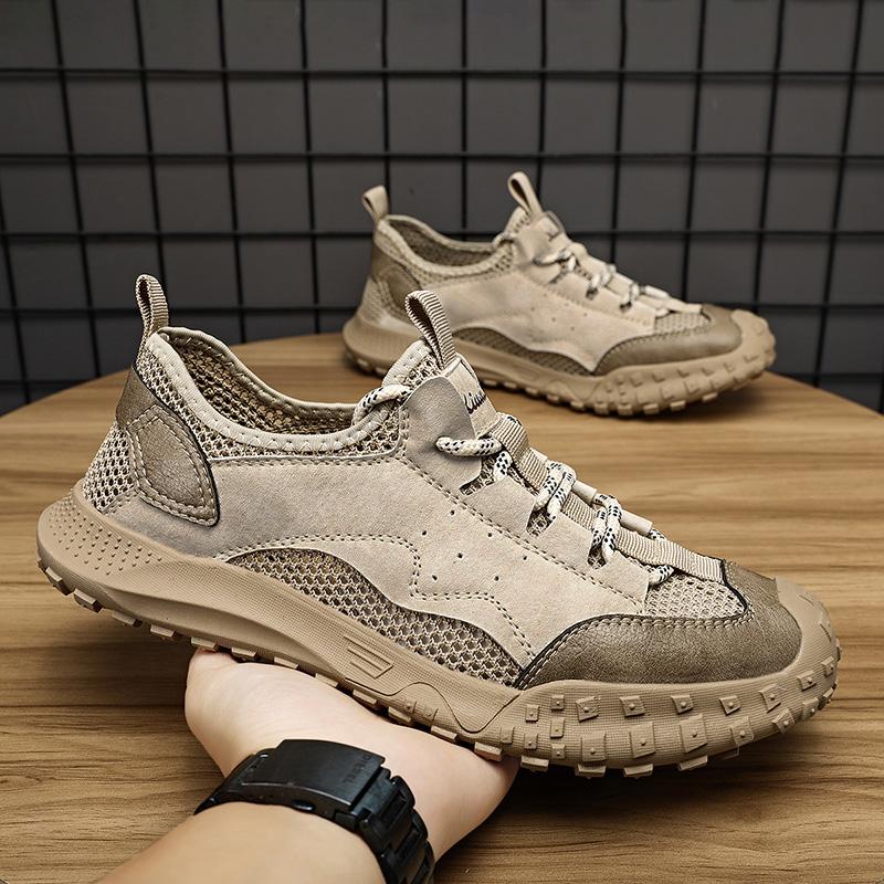 Summer Genuine Leather Mesh Shoes Large Size Casual Stylish Mens Shoes Non-Slip Breathable Comfortable Hiking Sandals Luxury