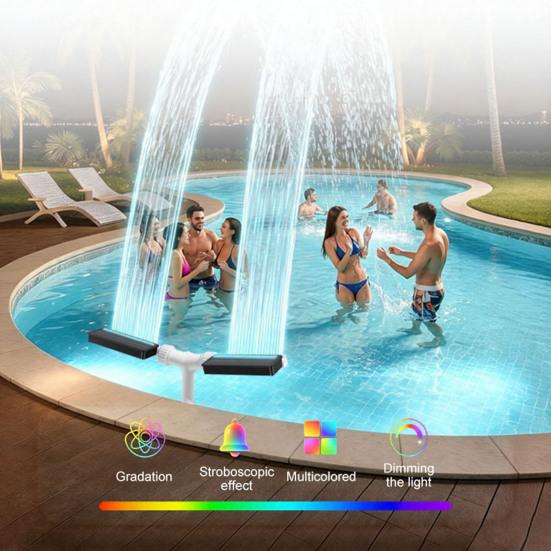 Solar-Poolbrunnen, Schwimmbadbrunnen mit mehrfarbigen LED-Leuchten, verstellbarer Doppelkopf-Sprühstrahl, Fernbedienung, Timer, Automatischer Dämmerungssensor, Wasser