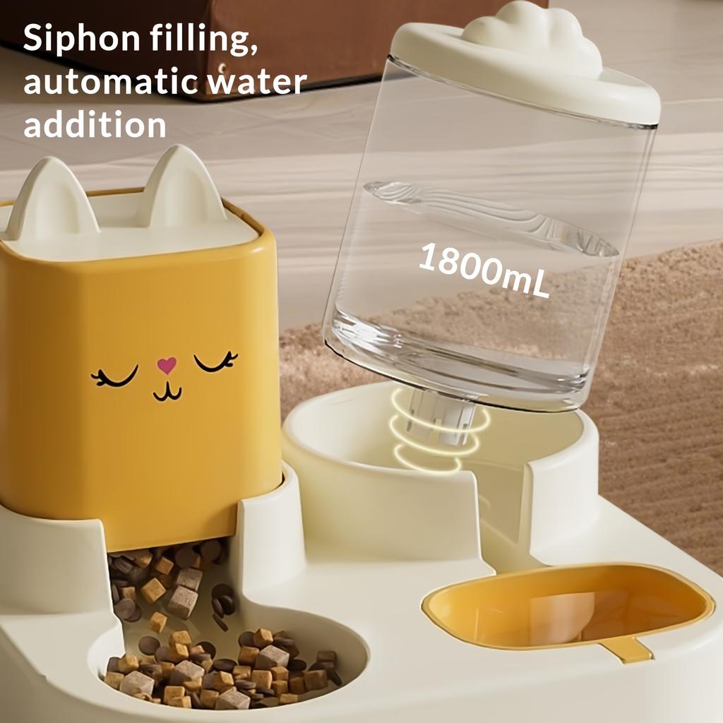 1SET Automatic Intelligent Feeding Integrated Pet Feeder, with Wet and Dry Food Separation Function and Automatic Water Supply System.