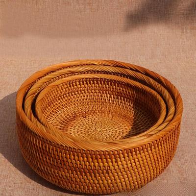 Rattan Round Fruit and Stationery Storage Basket Set, 3-Piece