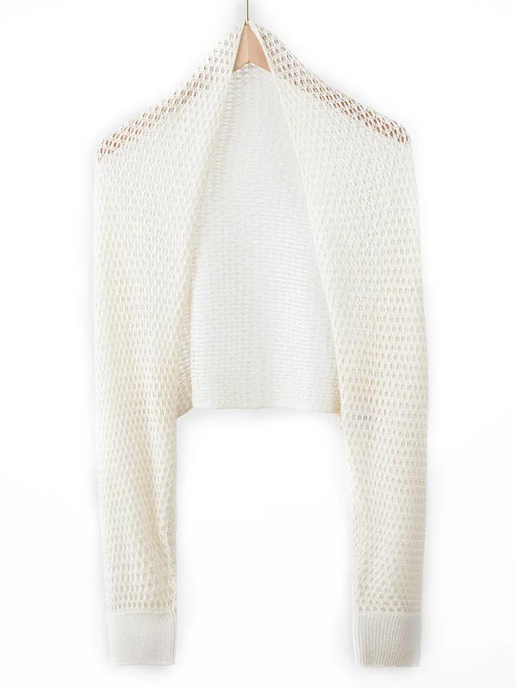 Spring Real Silk Cashmere Openwork Shawl Wrap with Sleeves Women Pashmina Super Thin Yarn Soft Knit Summer Sun Protection Blouse