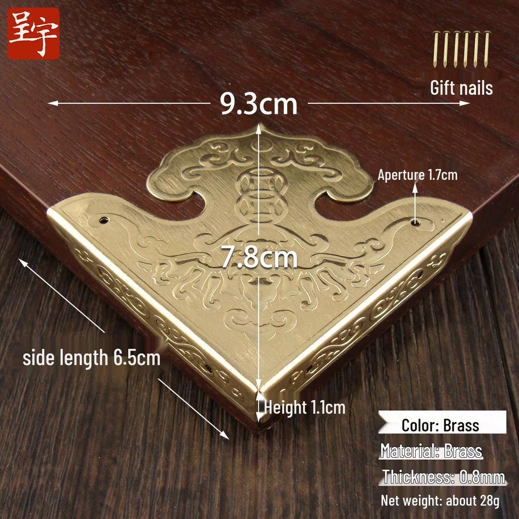 Protezione d'angolo antica in rame stile cinese - Bordo decorativo inciso in ottone per mobili