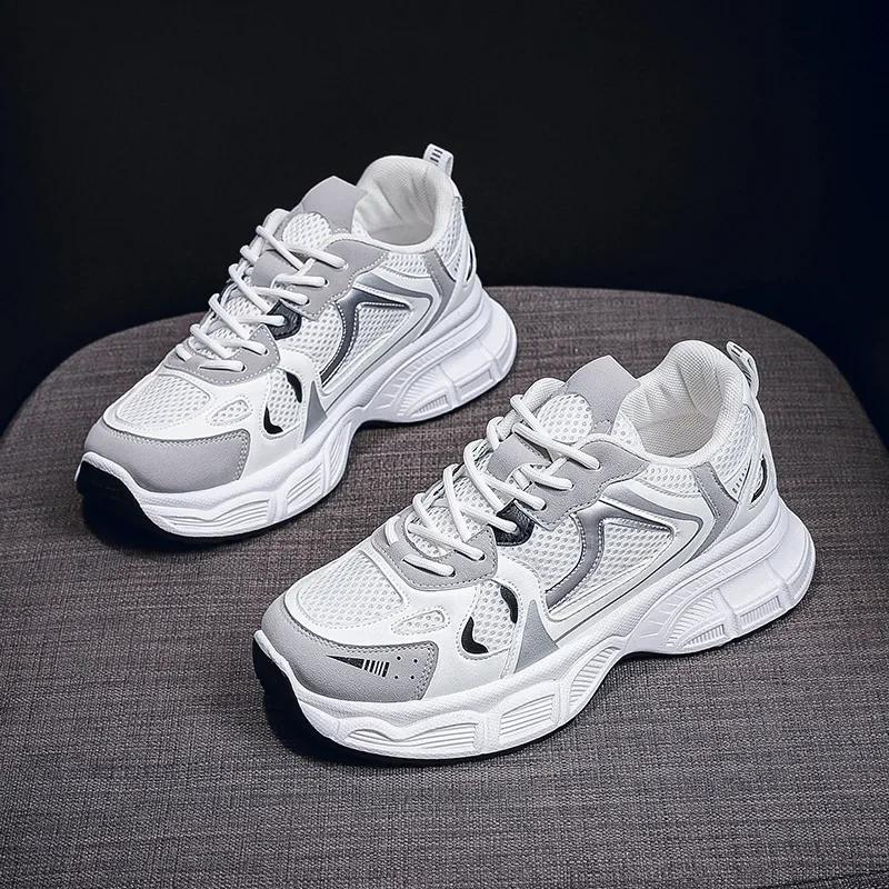Fashion Chunky Platform Sneakers for Women Spring Breathable Mesh Thick Bottom Vulcanized Shoes Woman Casual Lace Up Sports Running Shoe