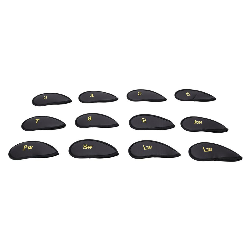 12 PCS Black Club Head Cover with Number PU Leather Soft Interior Lining Club Iron Covers Set