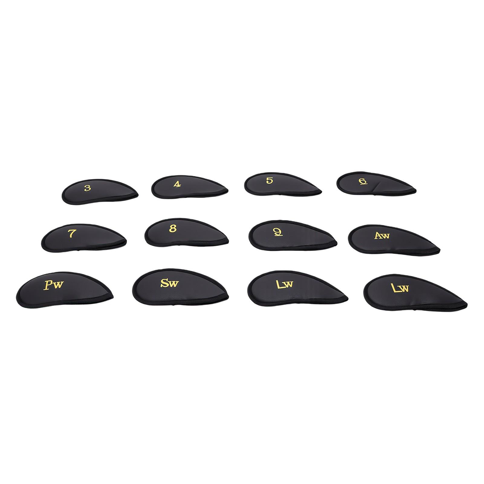 12 Pièces Housse de Tête de Club Noire avec Numéro Cuir PU Doublure Intérieure Douce Ensemble de Housses pour Clubs en Fer