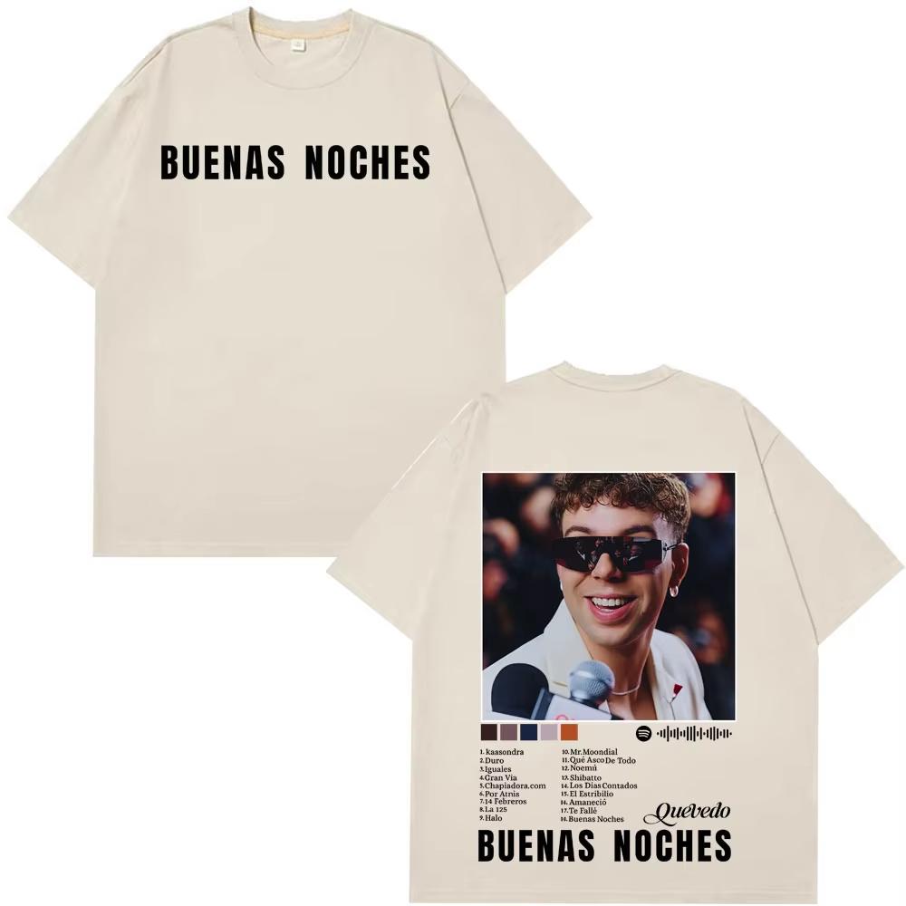 Rapper Quevedo Buenas Noches Album 2025 Hot Sale T-shirts Men Women Cotton Casual Oversized T-shirts Hip Hop T Shirts Streetwear