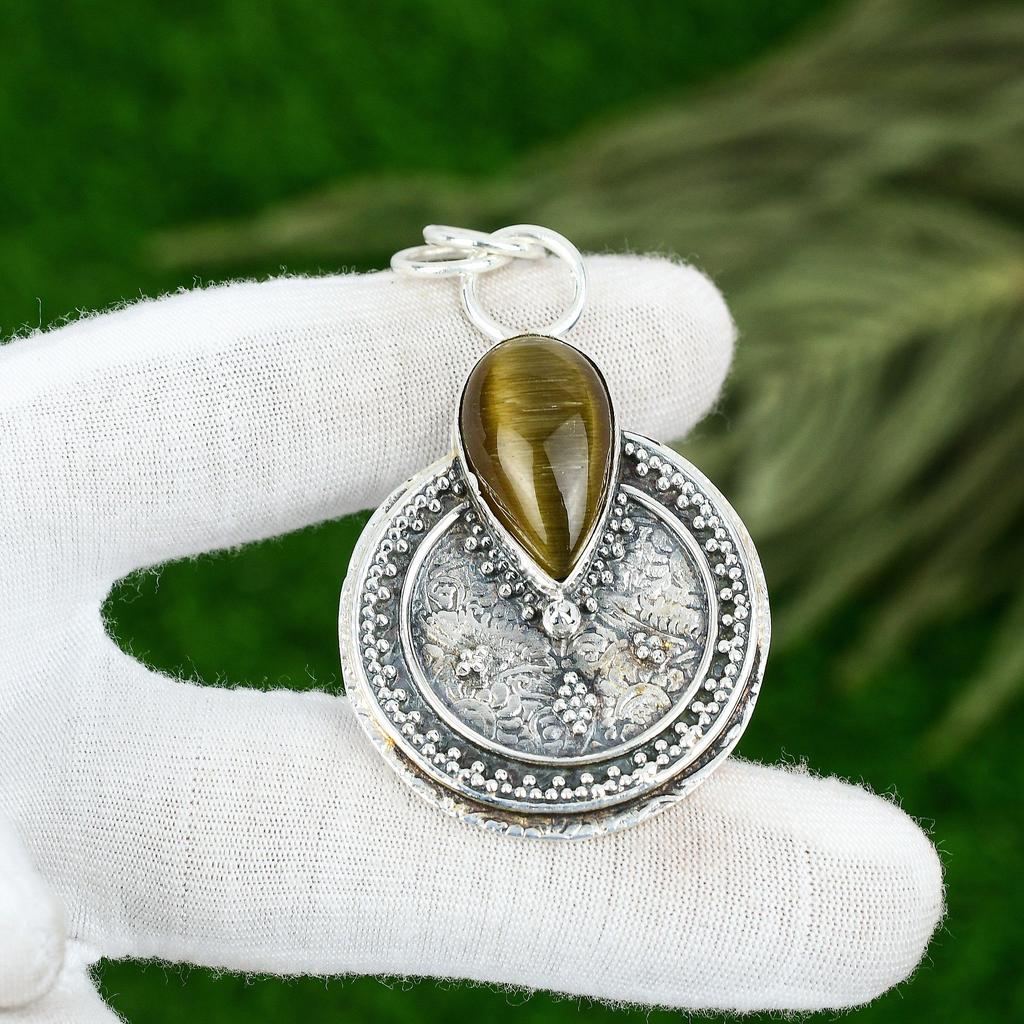 Friendship Day Deal Natural Tiger Eye Bezel Wife Pendant Jewelry Sterling Silver