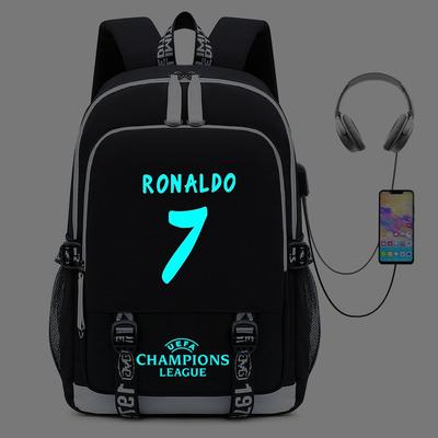 Εγκεκριμένη Τσάντα Πλάτης Cristiano Ronaldo με Θύρα Φόρτισης USB Σχέδιο που Φωτίζει στο Σκοτάδι Ελαφριά Σχολική Εξωτερική Τσάντα για Εφήβους