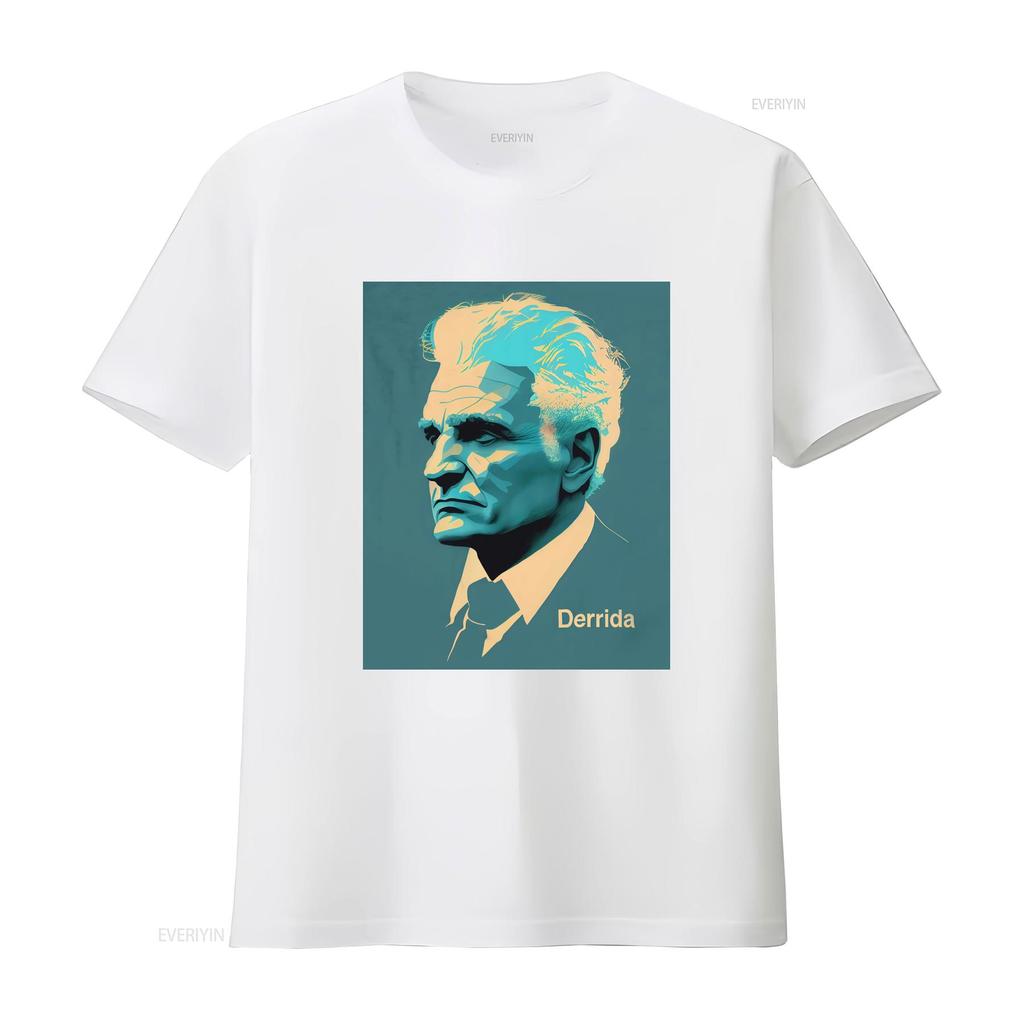 Jacques Derrida Retro Minimalist T Shirt Philosophy Mindspring Retreat Casual Crew Neck Slight Stretch Fabric Regular Vintage
