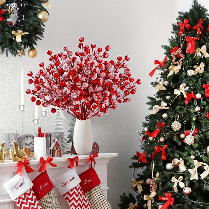 10Pcs Home Decoration Snowflake Red Berry Branche Chritsmas Tree Pendant for Home Decor Xmas New Year Gift Accessory