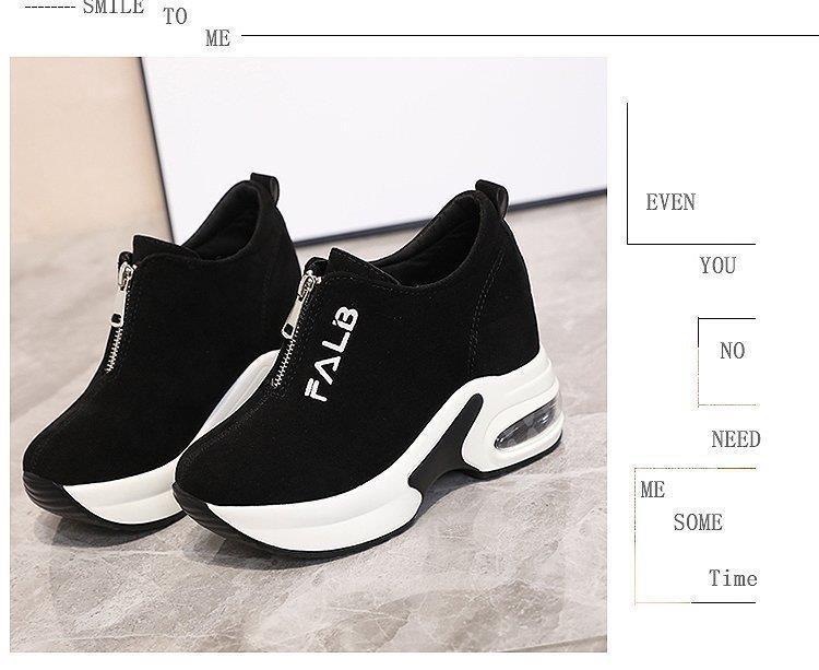 Korean Style Women's Thick-Soled Suede Sneakers with Air Cushion and Zipper for Autumn and Winter