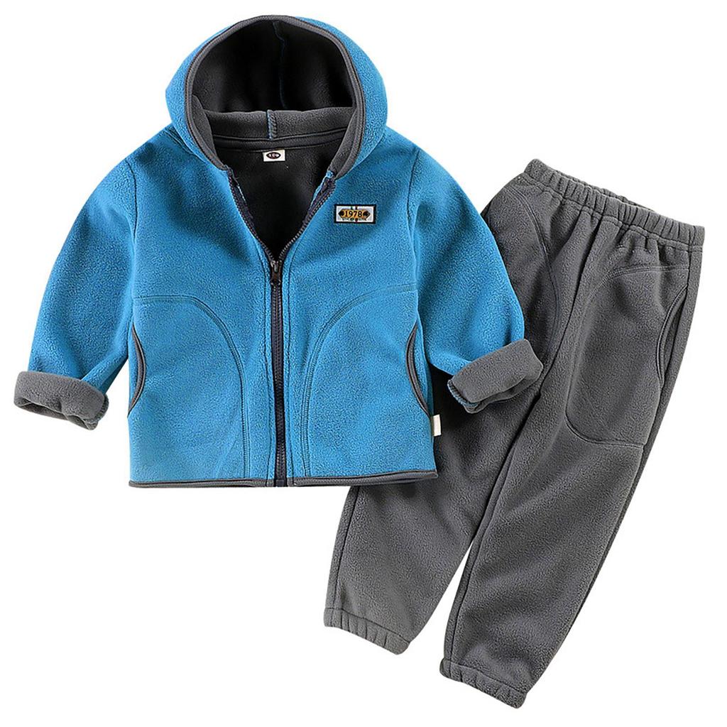 Set in pile autunnale e invernale per bambini, set due pezzi per capispalla e pantaloni da bambino e bambina, con cappuccio ispessito