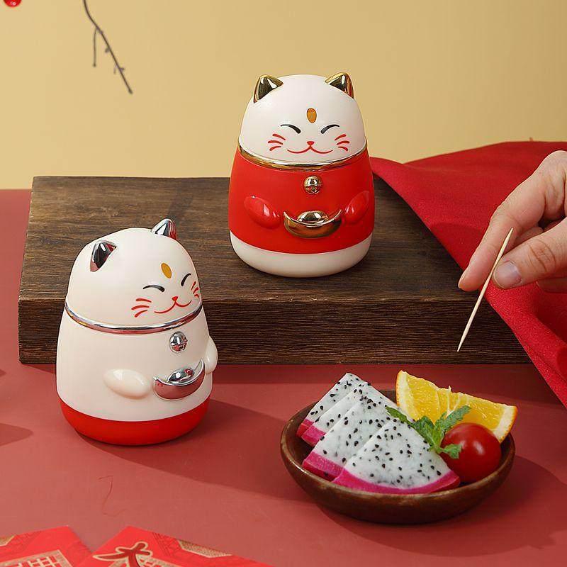 Cartoon Lucky Cat Pop-up Toothpick Holder - Creative Press-Type Design, Chinese Style Household Decor