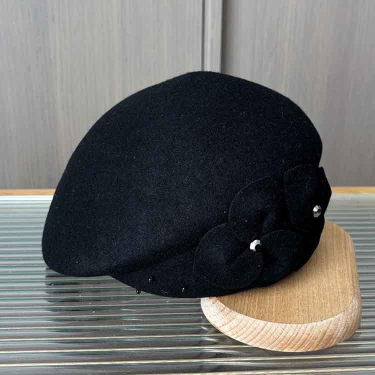 Ladies Autumn and Winter Elegant Flower Woolen Duck Tongue Beret Temperament Stewardess Hat Fashion Styling Top Hat