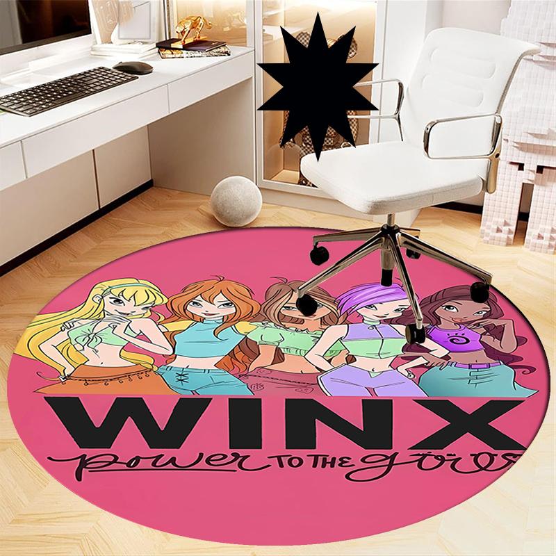 Winx Club Printed Round Rug Carpet Chair Rug Area Rug Entryway Doormats,for Office Chair Living Room Bedroom Kitchen Room.