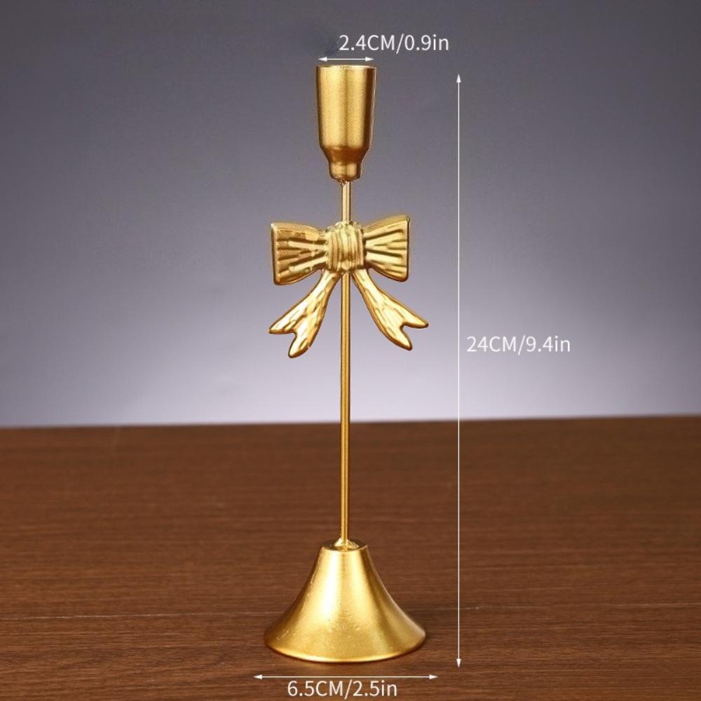 3pcs Vintage Golden Bow Candle Holder Intricate Metal Taper Candlelight for Romantic Home Table Wedding Festival Party Decor