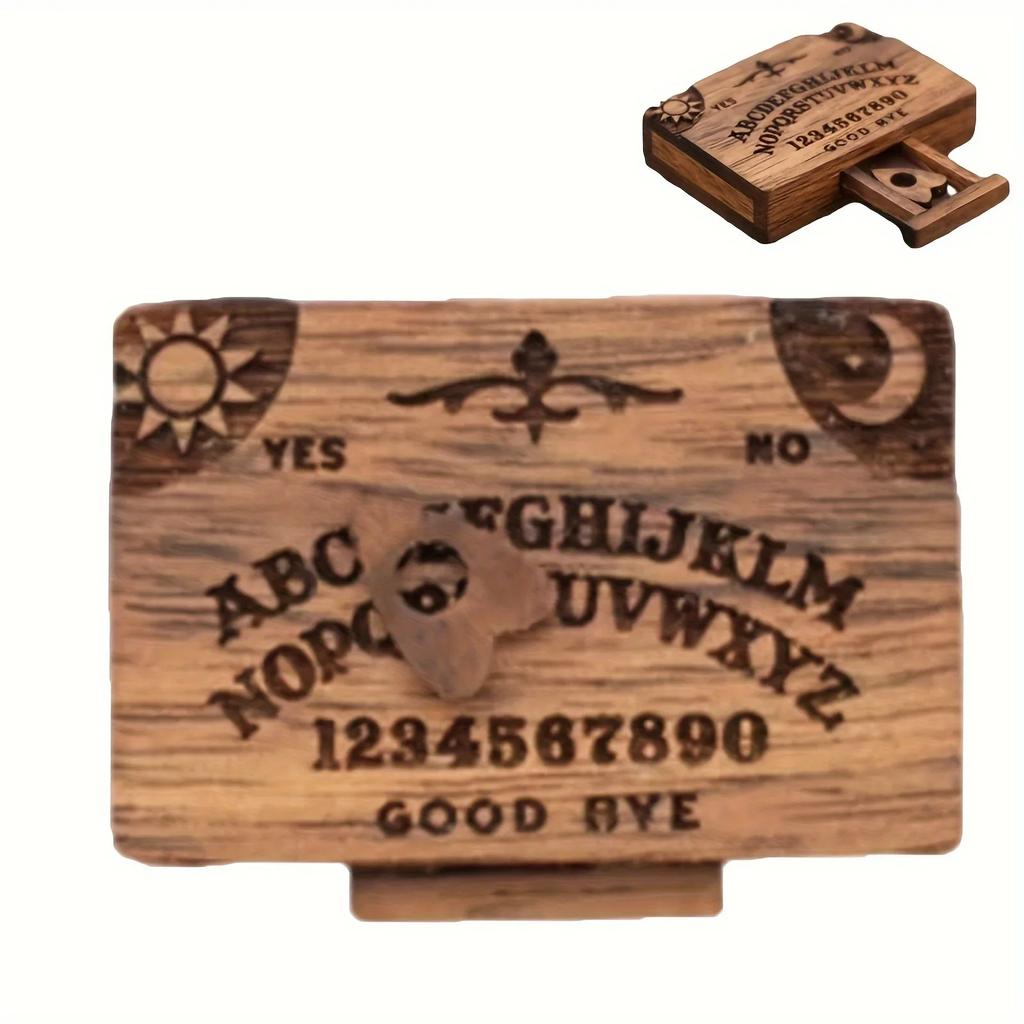 Mini Ouija lenta su stalčiuku Medinė miniatiūrinė dvasinė lenta Miniatiūros su planšetėmis Emocinė meilė Stalčius Namų dekoracija