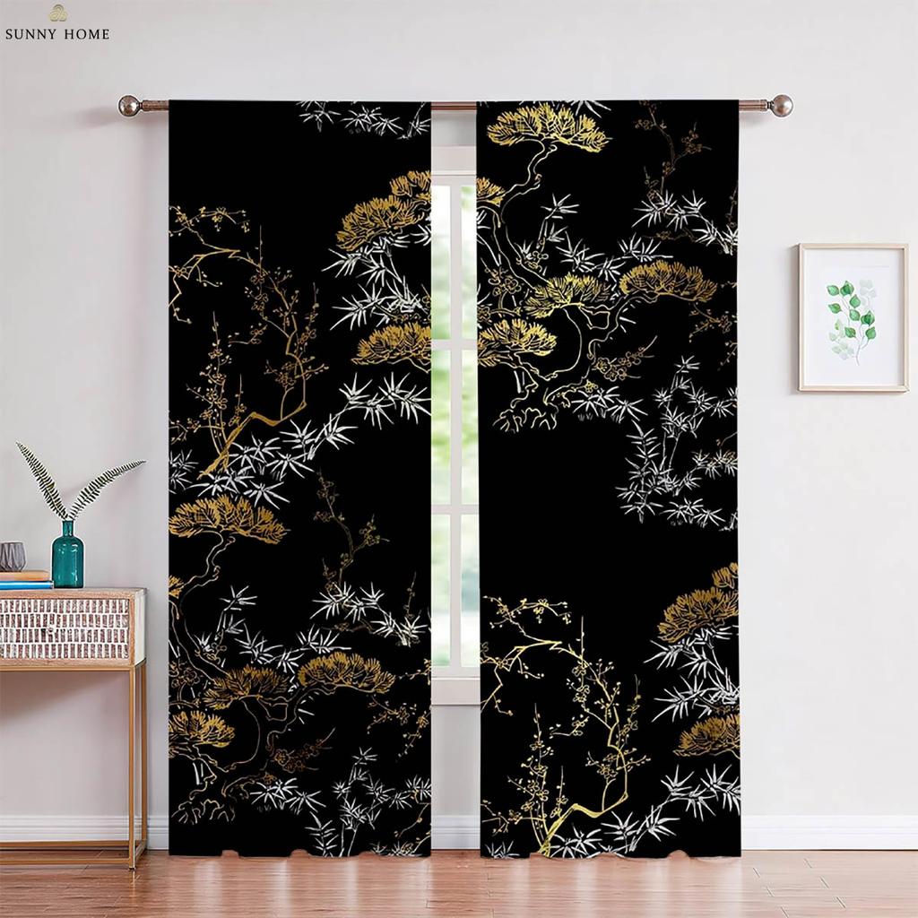 Set Of 2 Landscape Ink Painting Printed Curtains Black White Bedroom Living Room Study Decorative Made Polyester Great Window Treatment