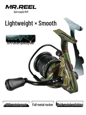Moulinet à bobine fixe tout métal Camouflage avec bobine peu profonde, prêt pour les leurres d'eau douce et salée