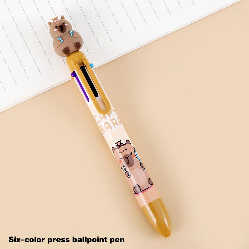 Cartoon Capybara 6-Color Ballpoint Pen Cute Multicolored Gel Pen Durable Pressing Pens School Office Supplies Student Stationery
