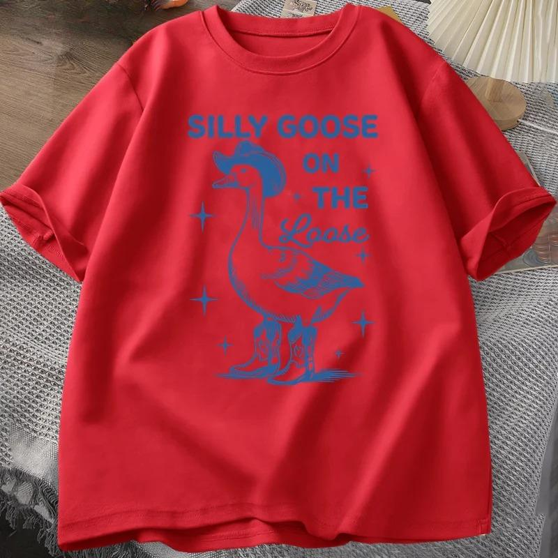 

Silly Goose on The Loose T Shirts for Women Funny Cowgirl Western Tee Shirt Fashion Round Neck Graphic Summer Tshirt Clothes 4XL