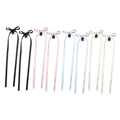 Bowknot Hairslide Barrettes Small Bow Hair Claw Long Silk Ribbon Hairs Clip Stylish Headwear Women Jewelry Decoration