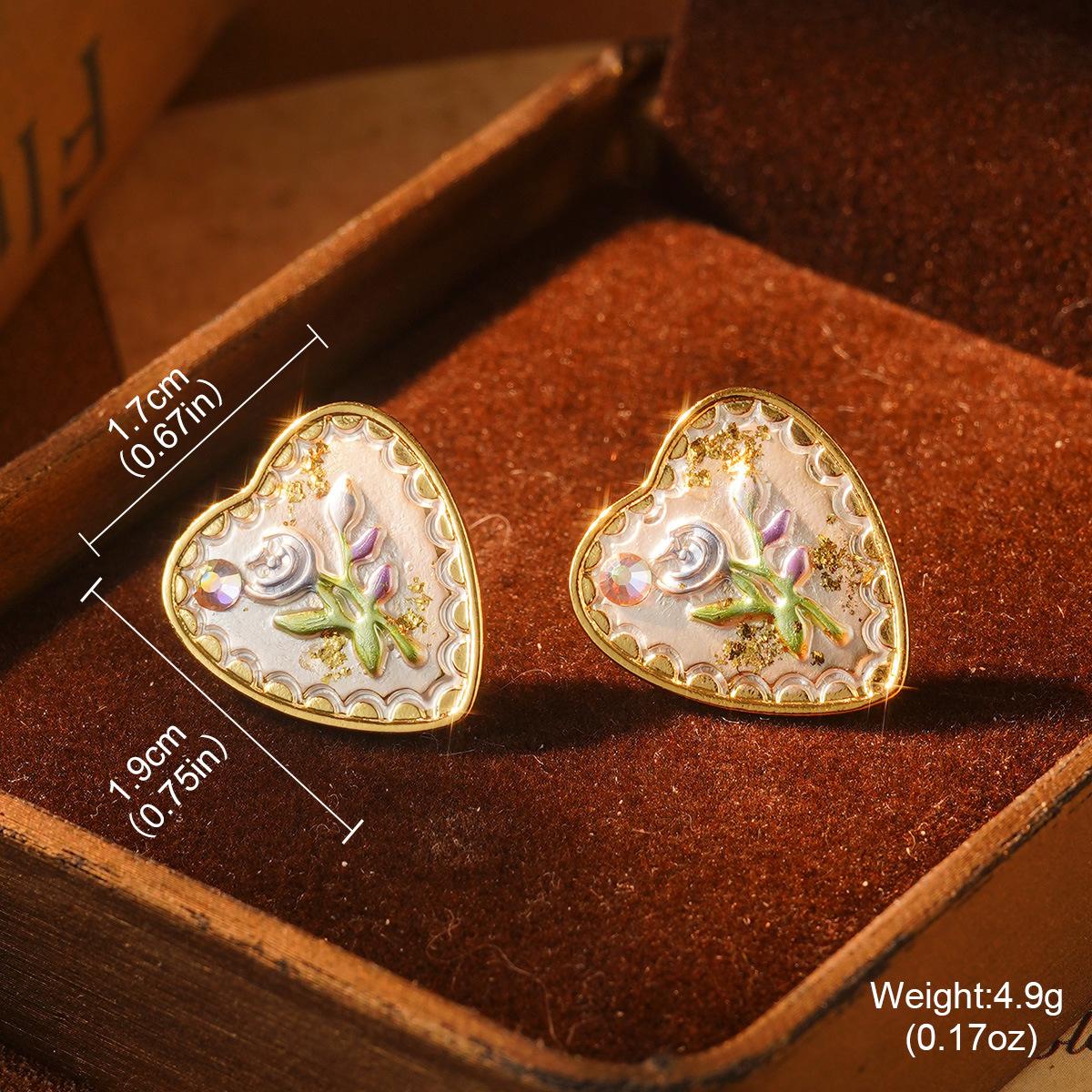 Monet garden violet series enamel love geometric niche vintage premium earrings oil painting earrings