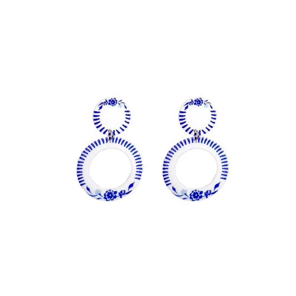 Vintage Blue and White Porcelain Earrings Wave Point Elegant Elegant Geometric Earrings Electroplating Geometric