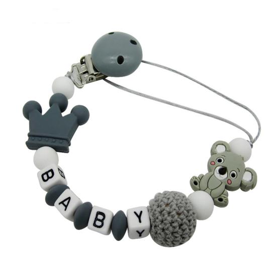 Pacifier Clip with Silicone Beads & Wooden Letters BPA-Free Baby Teething Necklace Anti-Loss Soother