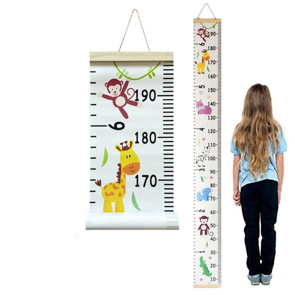 2M Height Unisex Growth Chart Wall Hanging Removable Height Chart Growth Ruler Catoon Pattern Height Measure Ruler
