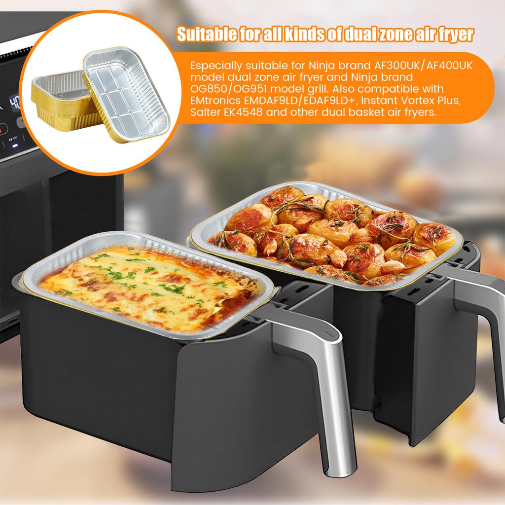 20Pcs Aluminum Foil Trays 1050ml Non-Stick Aluminum Foil Baking Pans Food Grade Aluminum Foil Containers for Air Fryer Oven