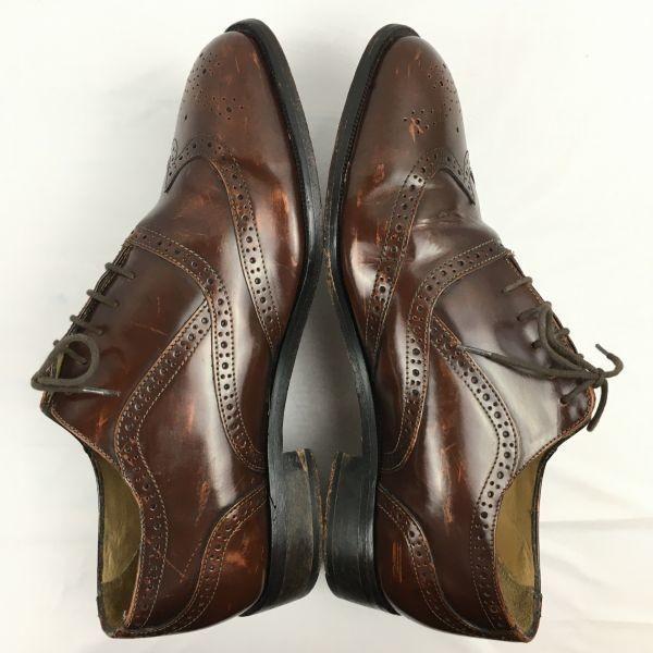 AMBLER Vintage Full Brogue Wingtip Business Shoes Brown Size 7.5 (25.5) All Leather Men's