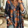 Women'S Clothing, Creative Pattern Print V-Neck Long Sleeve Pullover, Loose Body-Covering Top, No Additions