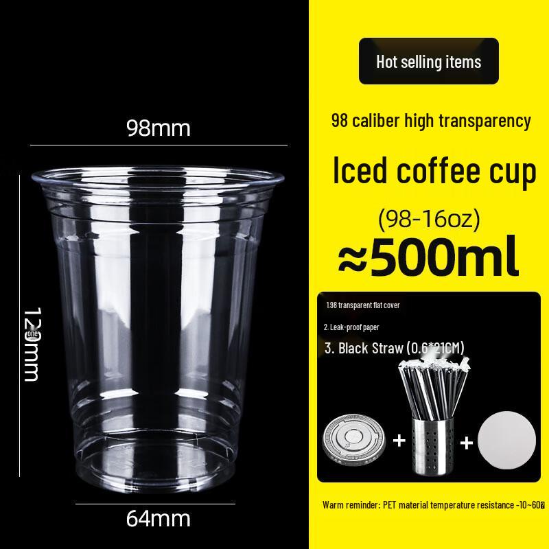 WS Disposable PET Cold Drink Cups with Lids and Straws