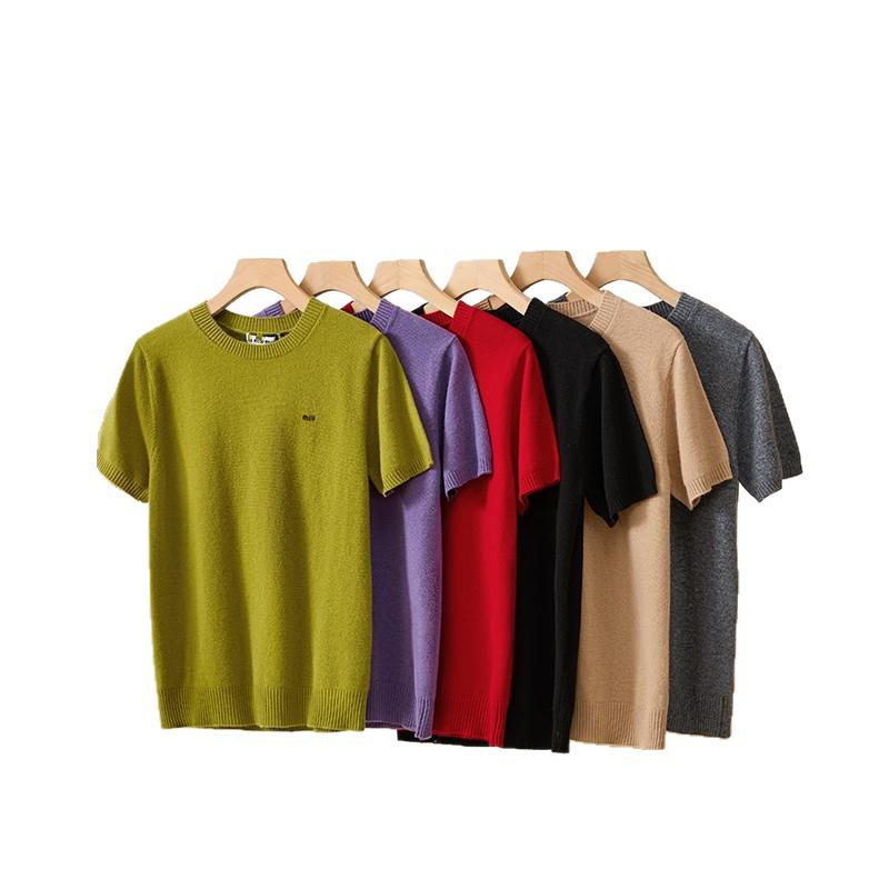 High-Quality Miu-Style Round Neck Wool Knit Short-Sleeve Women's Sweater for Early Autumn