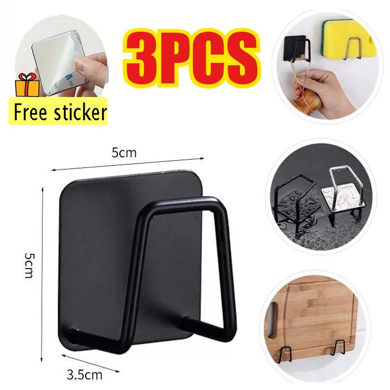 Steel Kitchen Sink Sponge Holder Sink Wall-mounted Dishwashing Sponge Holder Self Adhesive Drain Drying Rack Bathroom Organizer