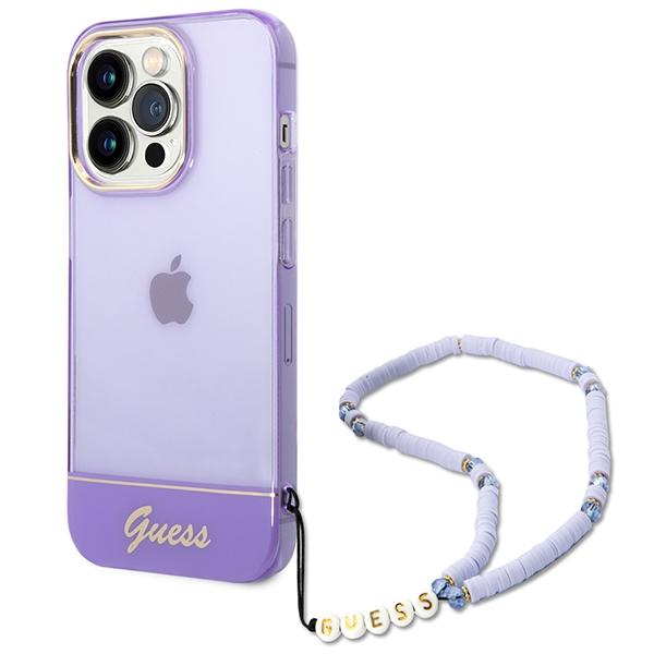 Etui do iPhone 14 Pro Max Guess Translucent Pearl Strap Fioletowe