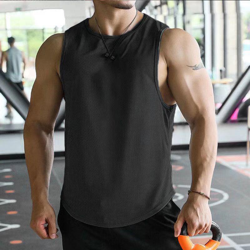 Men'S Summer Sports And Leisure Muscle Fitness Mesh Breathable Quick Drying Solid Color Sleeveless Vest For Men