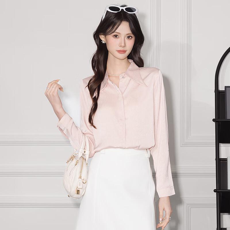 Tluoman Women s Long-Sleeve Imitation Acetate Satin Shirt 3XL