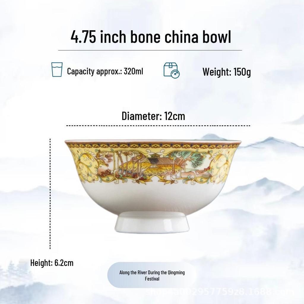 Blue and White High-Foot Bone China Noodle Bowl - Chinese-Style, Anti-Scald, Customizable for Birthdays