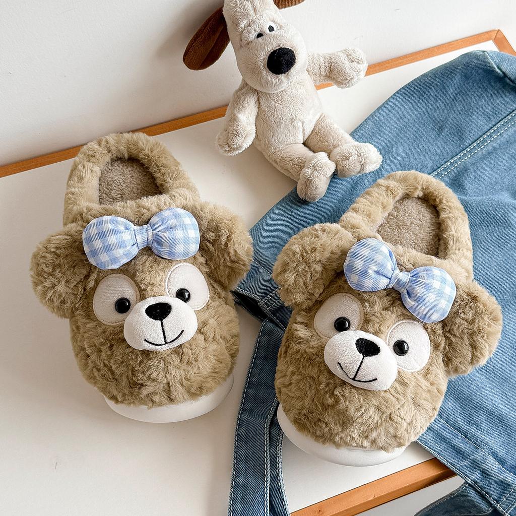 Bow Bear Cotton Slippers Autumn and Winter Home Plush Soft Bottom Bedroom Non-slip Warm Cotton Mop